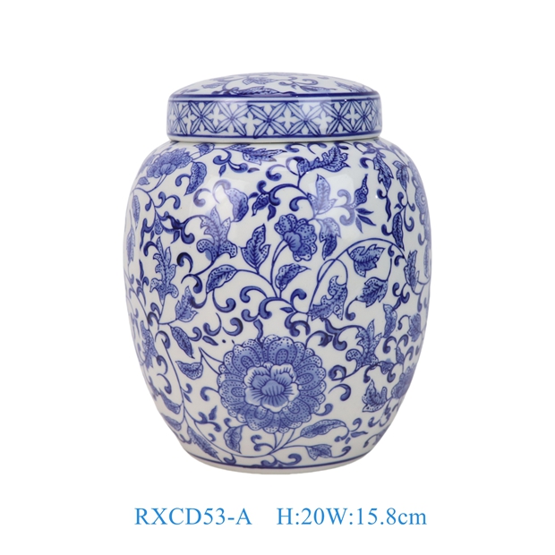 RXCD53-A青花花叶纹冬瓜罐