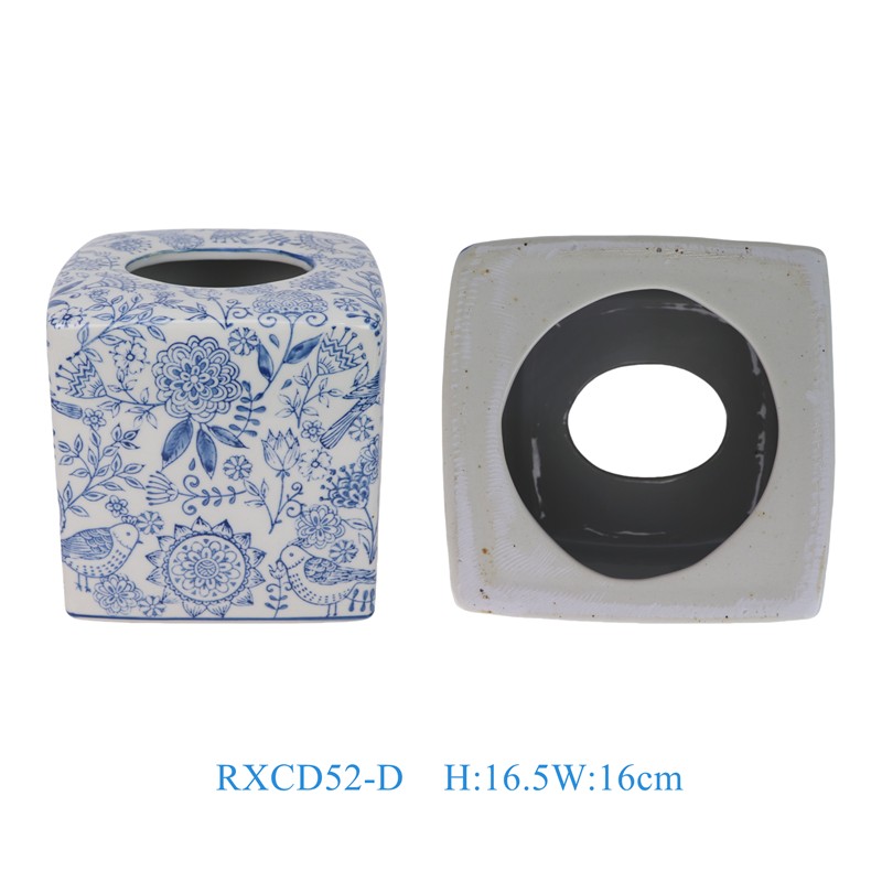 RXCD52-D青花花叶纹长方形抽纸罐抽纸盒