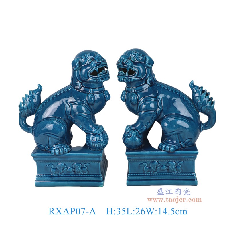 RXAP07-A蓝色狮子狗雕塑一对