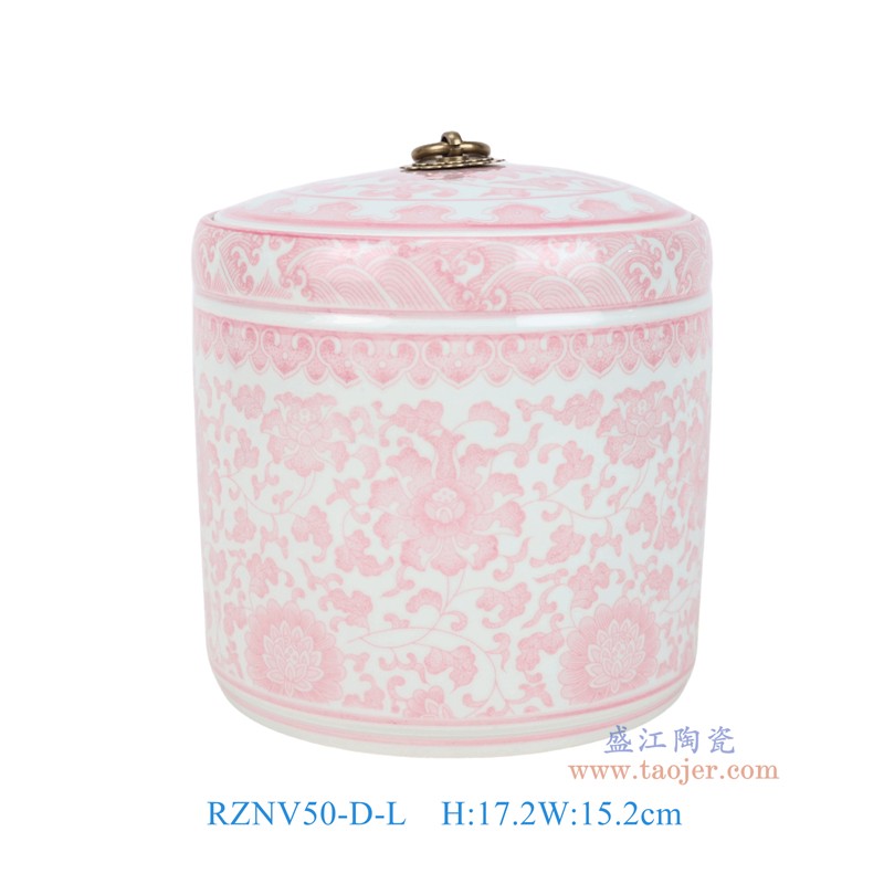 RZNV50-D-S-M-L釉里红缠枝莲铜环直筒盖罐大中小号组合