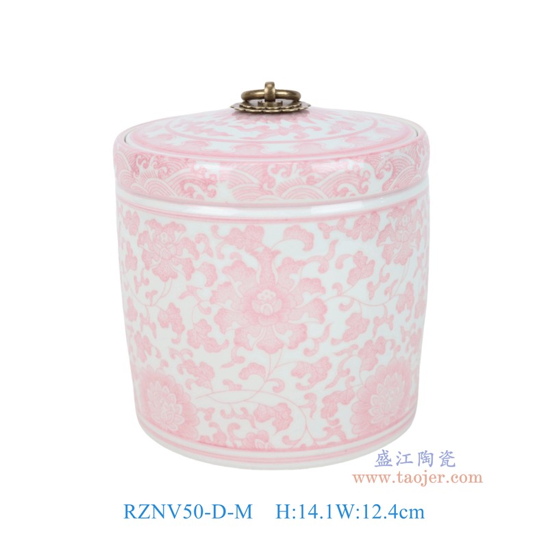 RZNV50-D-S-M-L釉里红缠枝莲铜环直筒盖罐大中小号组合