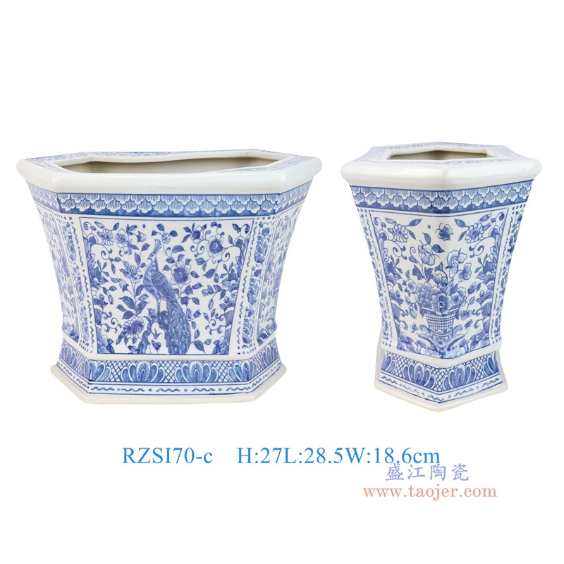 RZSI70-D青花开开窗花叶纹八角花盆