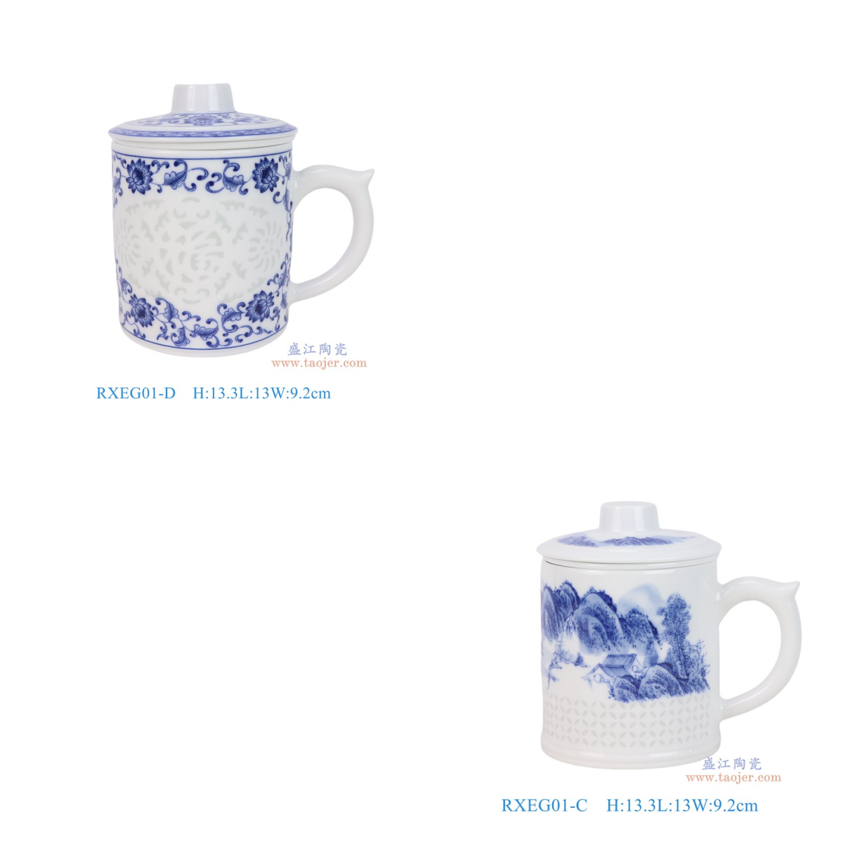 RXEG01-D_RXEG01-C青花山水 缠枝莲带茶漏玲珑福字杯子