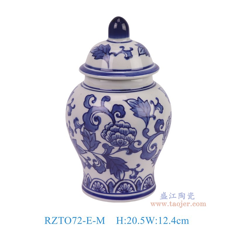 RZTO72-E-M青花花叶纹将军罐中号
