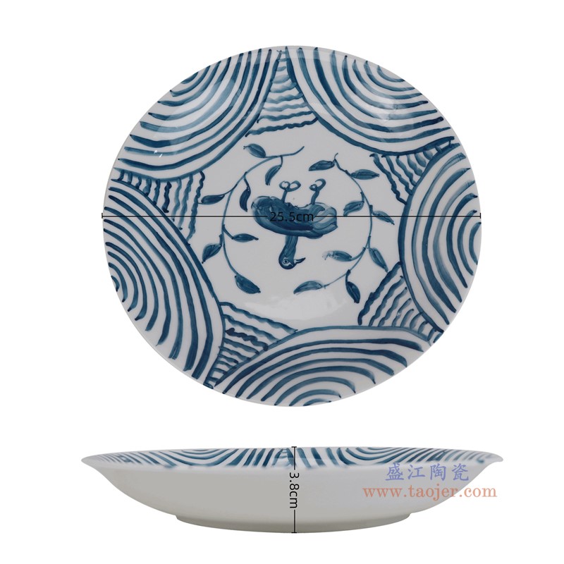 RYKB202-E 10英寸青花线圈花鸟圆盘