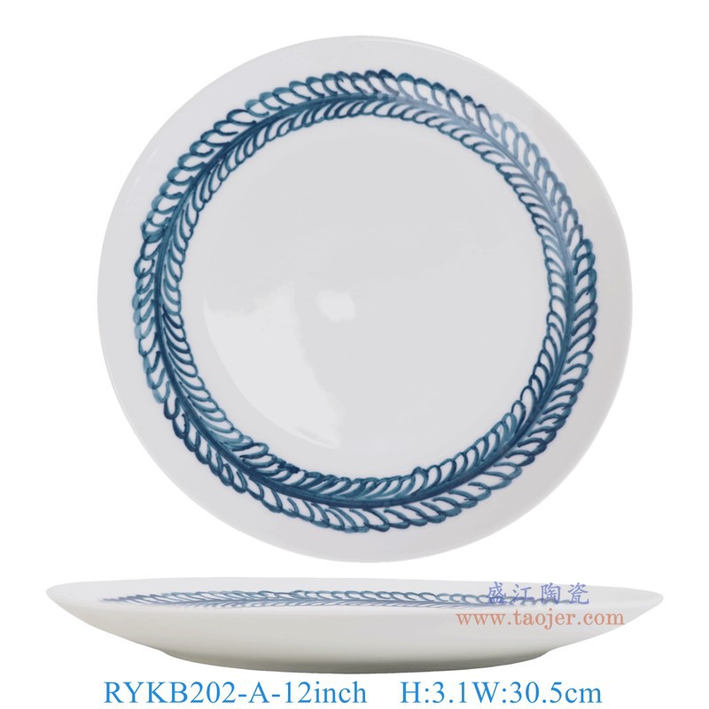 RYKB202-A  12英寸青花圆圈叶子纹圆盘