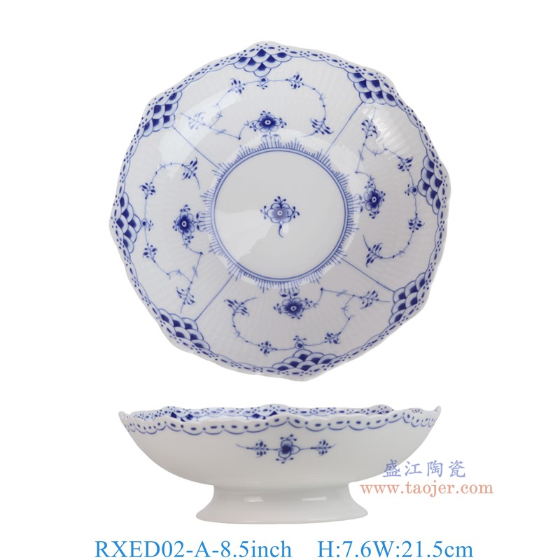 RXED02-A-8.5inch五花马8.5英寸青花唐草棕榈高脚果盘