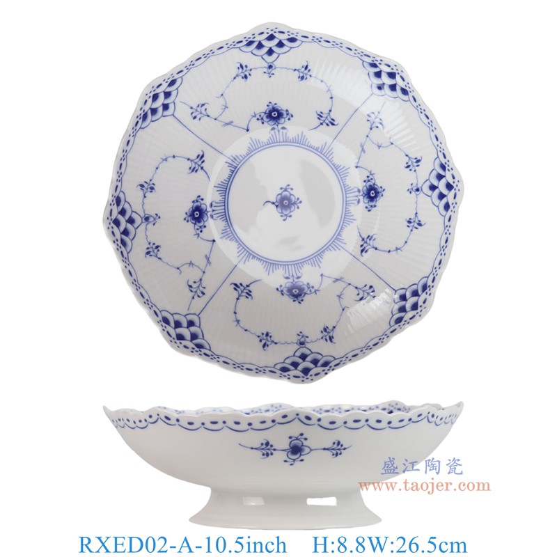 RXED02-A-10.5inch五花马10.5英寸青花唐草棕榈高脚果盘