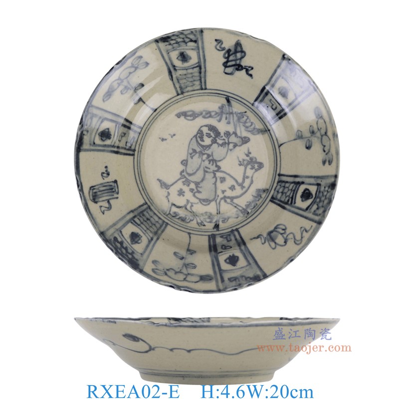 RXEA02-E青花开窗花果人物骑鹿圆盘