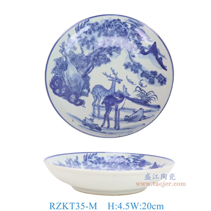 RZKT35-M8英寸青花蝙蝠鹿纹福禄圆盘