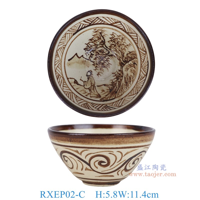 RXEP02-C 仿宋吉州窑山水人物4.5英寸茶碗 