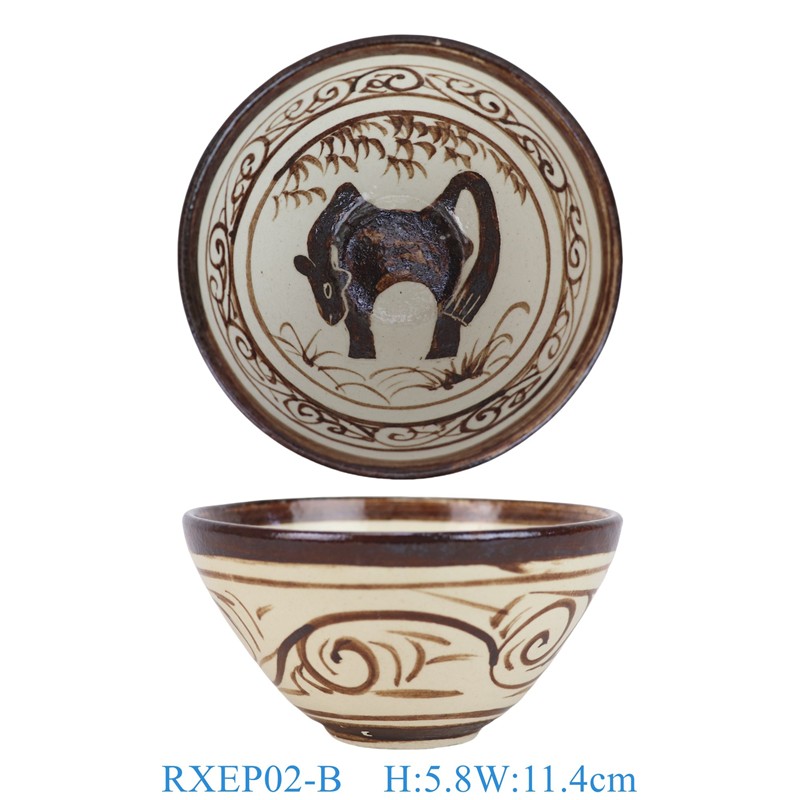 RXEP02-B  仿宋吉州窑牛纹4.5英寸茶碗 