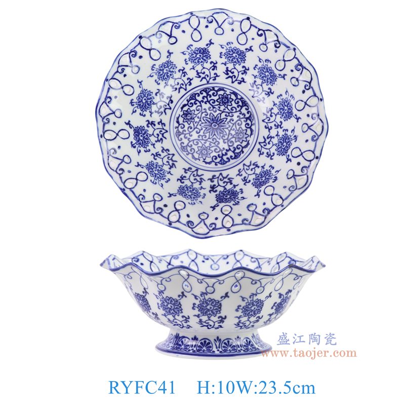 RYFC41青花缠枝洋莲多边形果盘