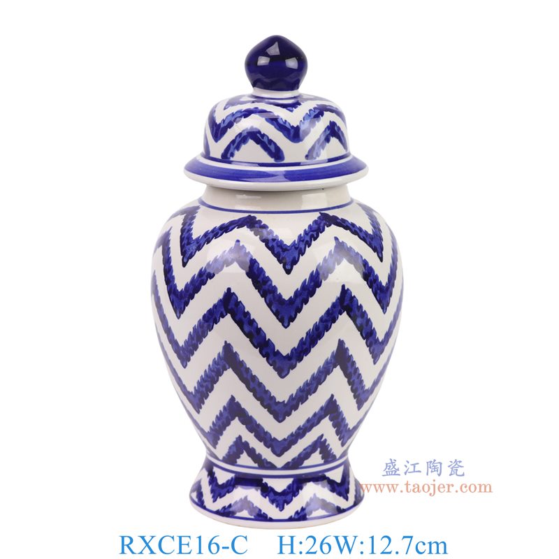 RXCE16-C青花几何线条纹将军罐