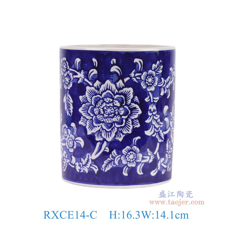 RXCE14-C蓝底青花牡丹笔筒