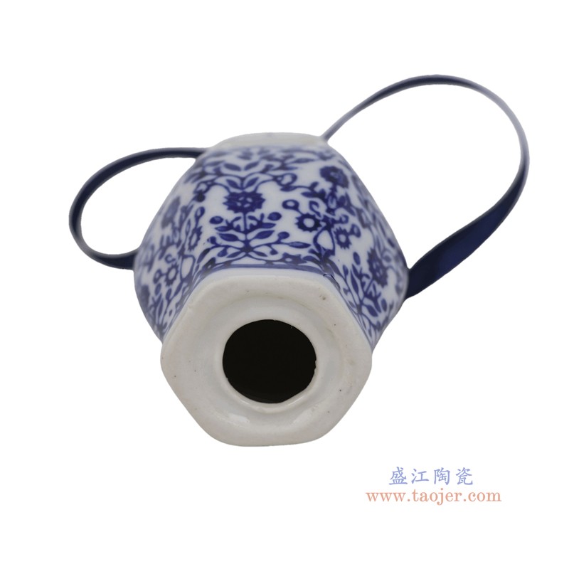 RZTO01-ZEA青花花叶纹六方将军罐雕吊瓶吊坠