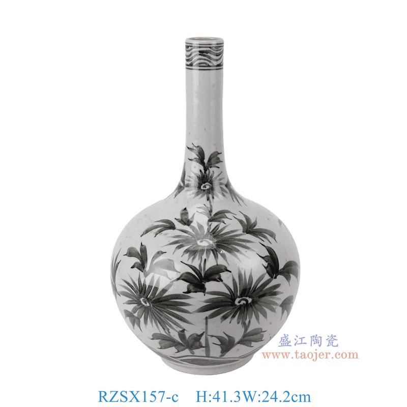 RZSX157-c墨彩花叶纹小口天球瓶