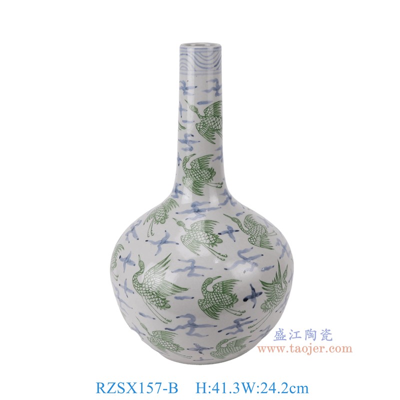 RZSX157-B青花绿色仙鹤纹小口天球瓶