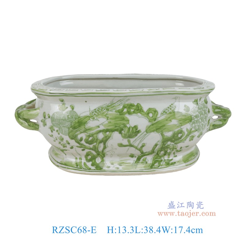 RZSC68-E绿色花鸟双耳椭圆花盆