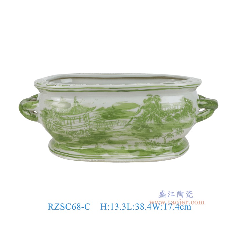 RZSC68-C绿色山水双耳椭圆花盆