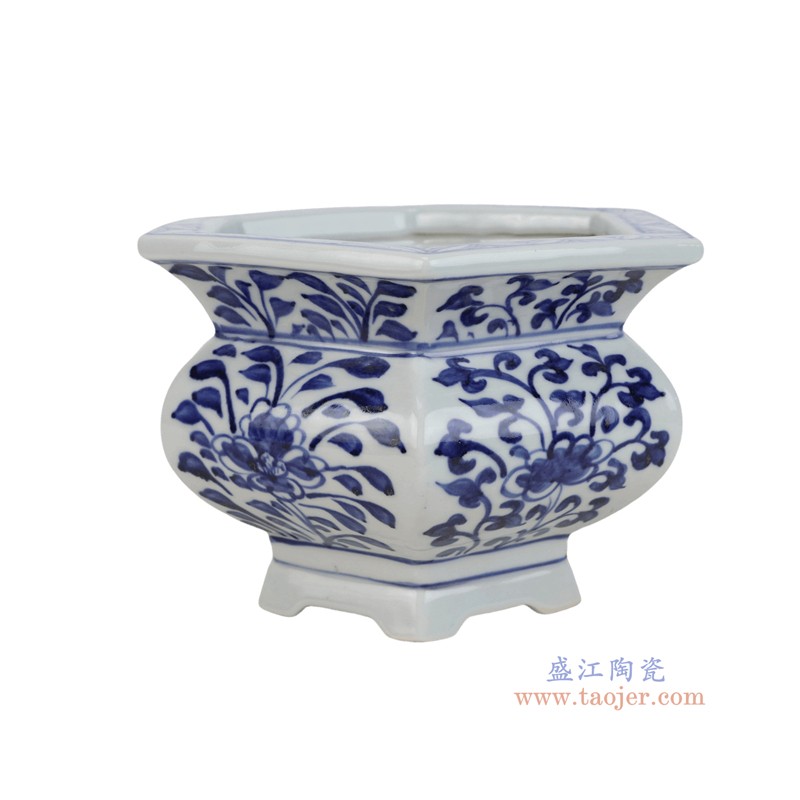 RZKR72-A 青花花叶纹六方香炉