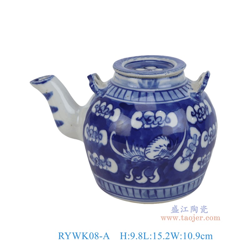 RYWK08-A青花蓝底仙鹤纹酱油壶