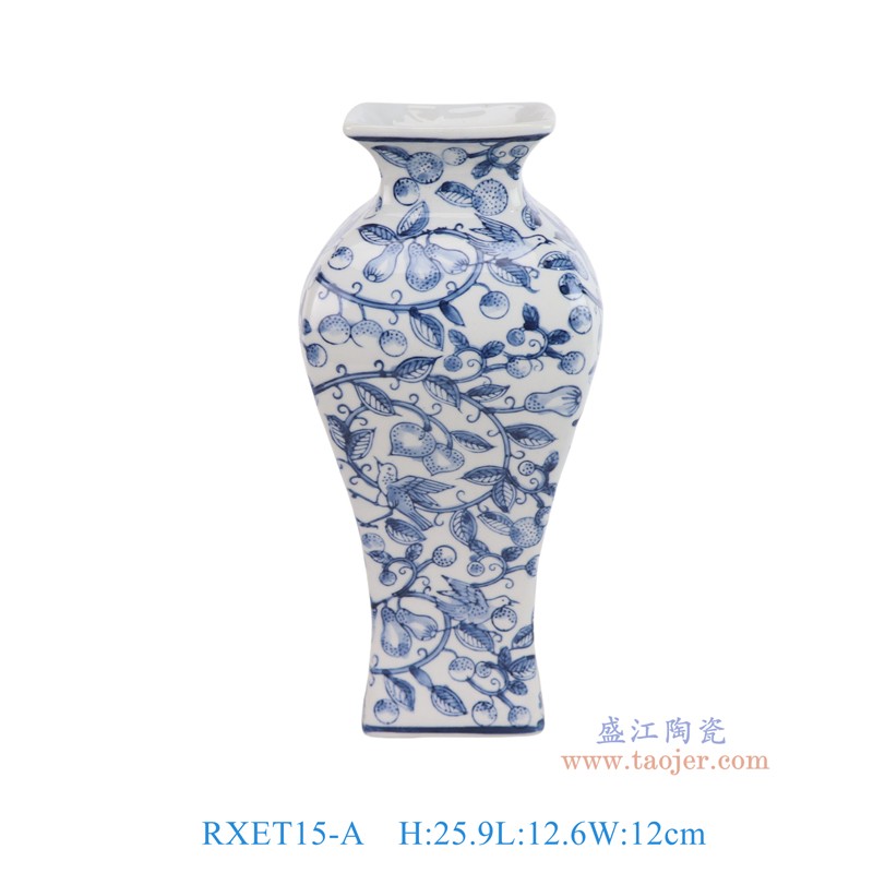 RXET15-A青花花果鸟纹方口鱼纹瓶
