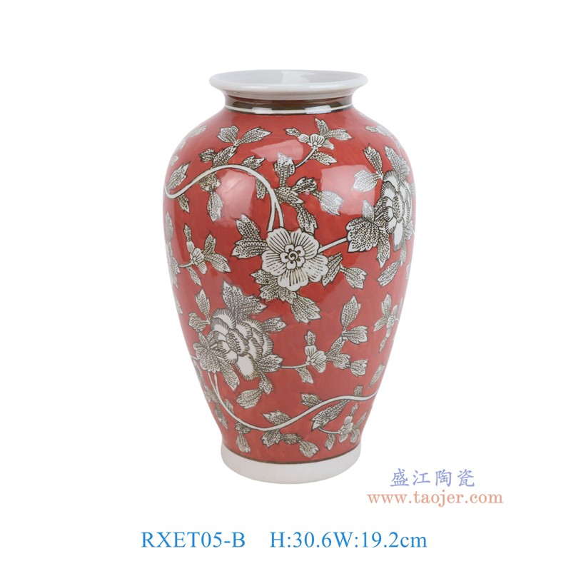 RXET05-B红底白花叶纹冬瓜瓶