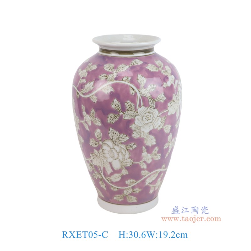 RXET05-C紫红底白花叶纹冬瓜瓶