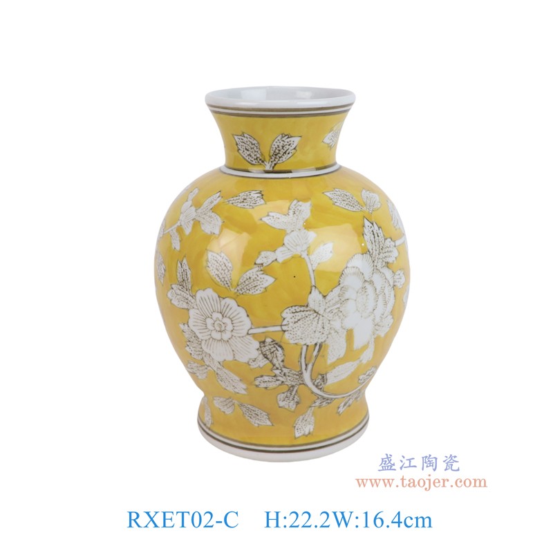 RXET02-C黄底白花叶纹莲子瓶