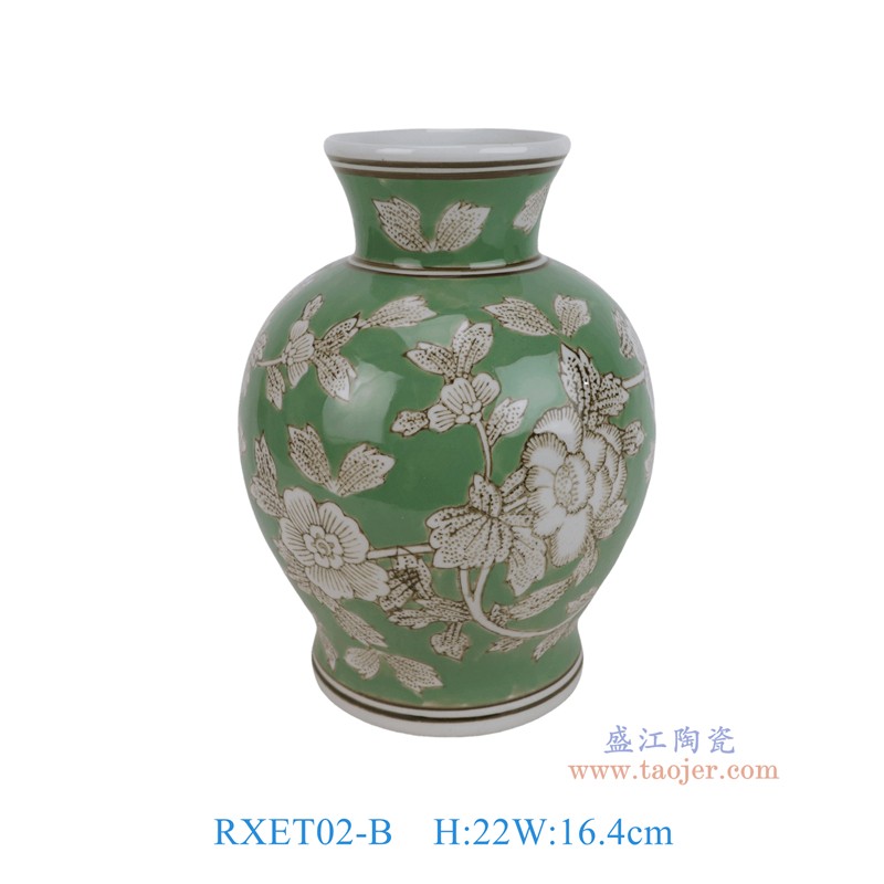 RXET02-B绿底白花叶纹莲子瓶