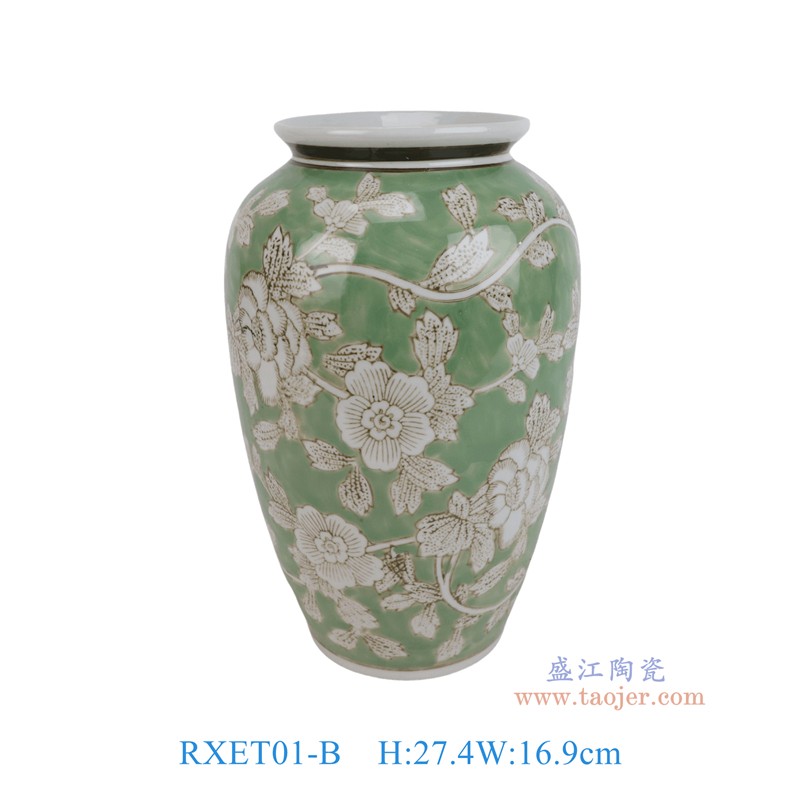 RXET01-B绿底白花叶纹冬瓜瓶