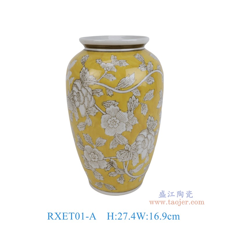 RXET01-A黄底白花叶纹冬瓜瓶