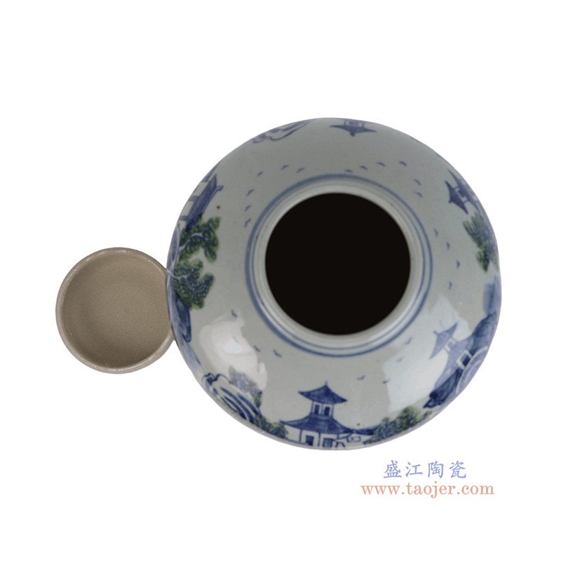 RXCG12-B 青花绿树山水冬瓜罐