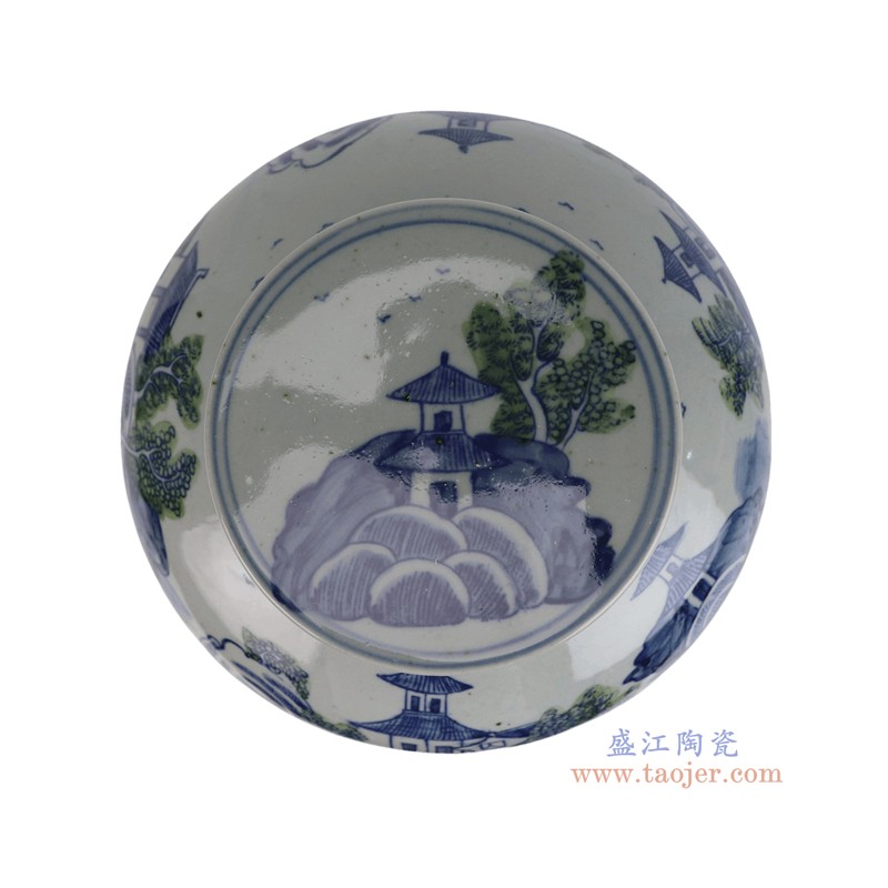 RXCG12-B 青花绿树山水冬瓜罐