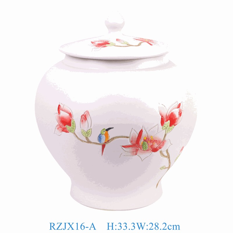 RZJX16-A  新彩花鸟将军罐盖罐