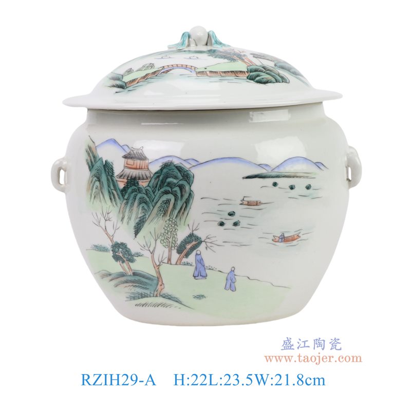 RZIH29-A粉彩山水纹饭鼓左边