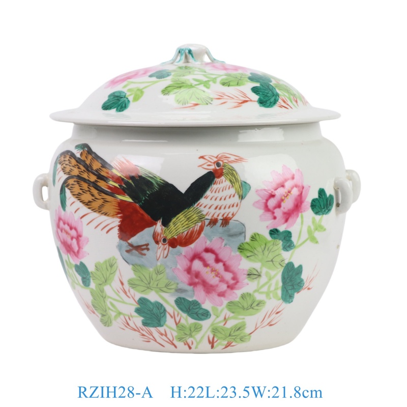 RZIH28-A粉彩花鸟锦鸡纹饭鼓左边