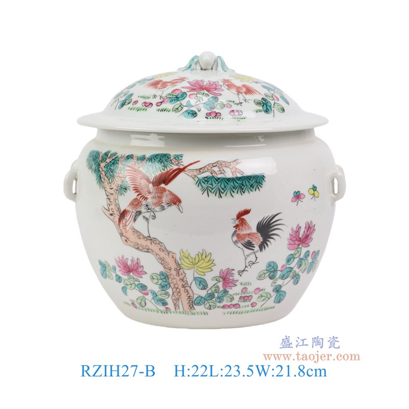 RZIH27-B粉彩花鸟公鸡纹饭鼓右边