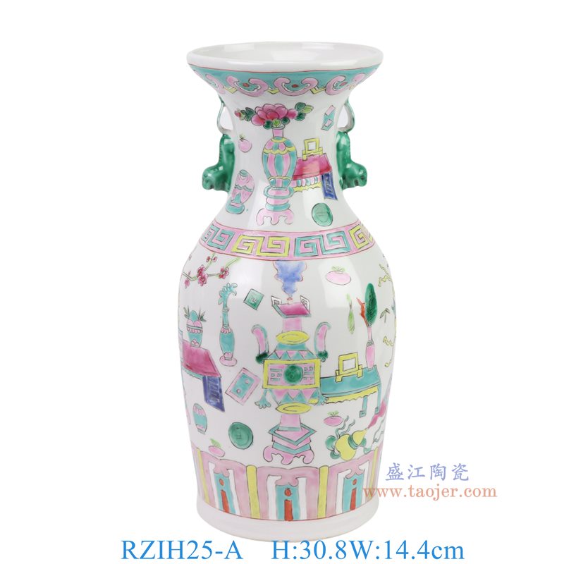 RZIH25-A粉彩博古纹双耳花瓶左边