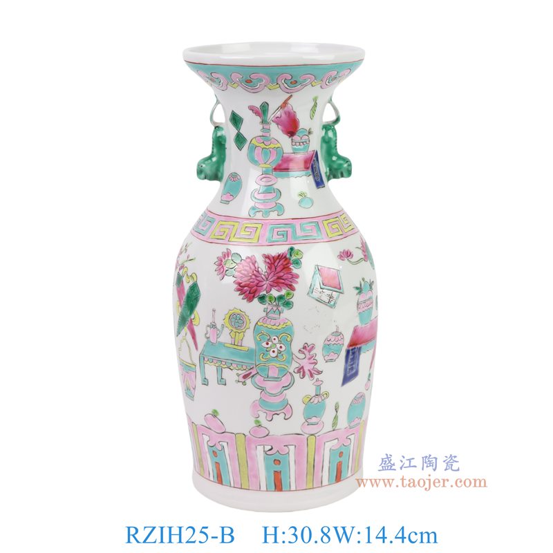 RZIH25-B粉彩博古纹双耳花瓶右边
