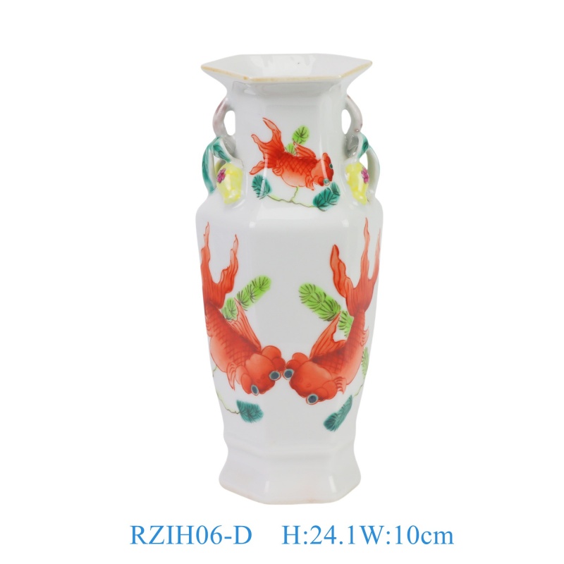 RZIH06-D 粉彩鱼纹六方小瓶