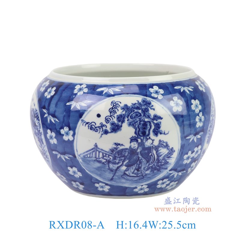 RXDR08-A  青花冰梅开窗人物圆钵缸