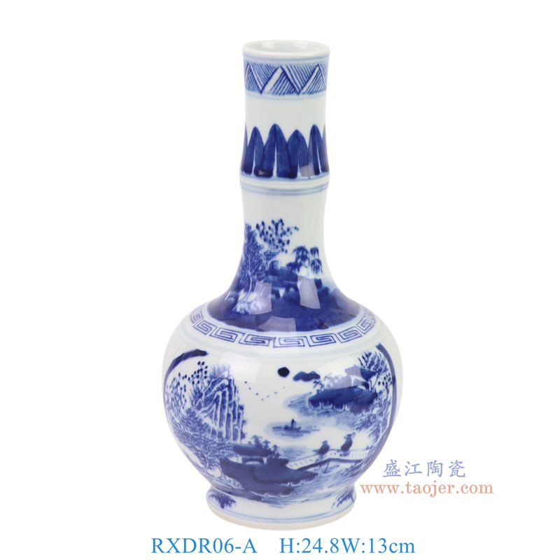 RXDR06-A  青花山水竹节颈纹天球瓶