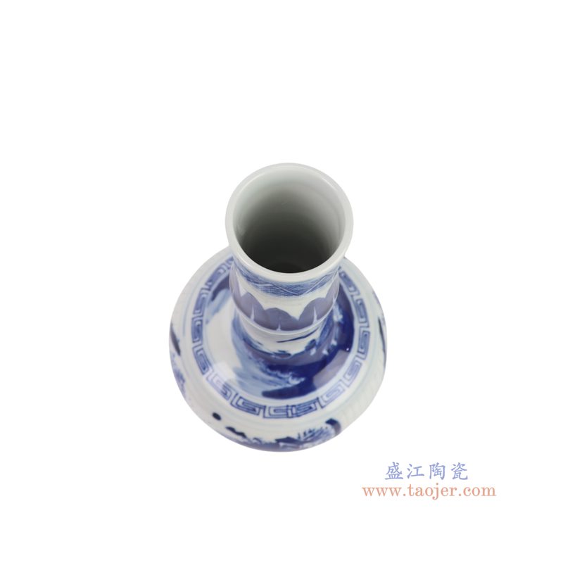 RXDR06-A  青花山水竹节颈纹天球瓶
