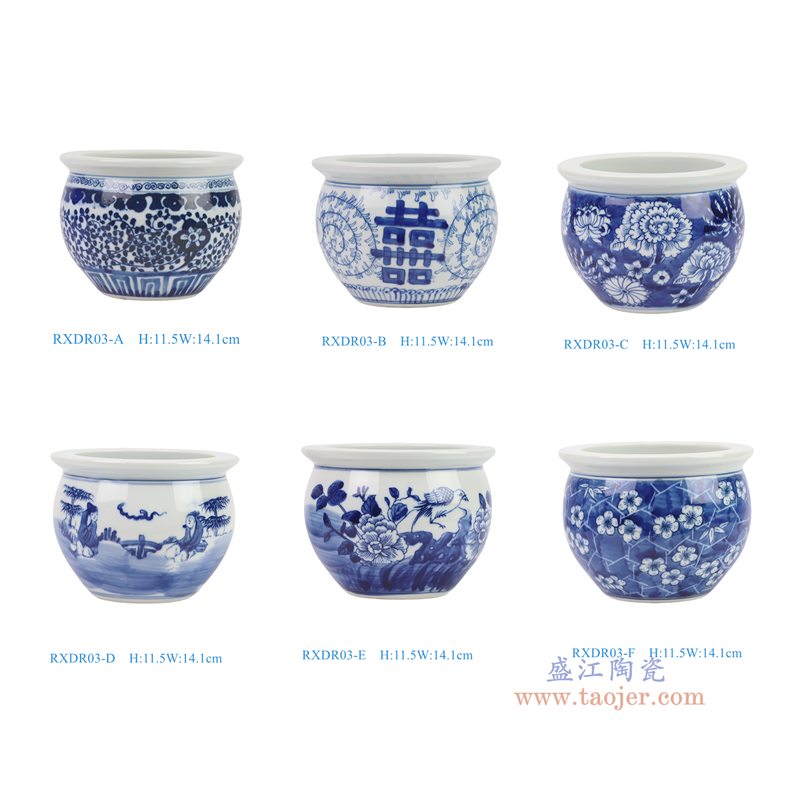 RXDR03-A_RXDR03-B_RXDR03-C_RXDR03-D_RXDR03-E_RXDR03-F青花人物花鸟各式小缸香炉