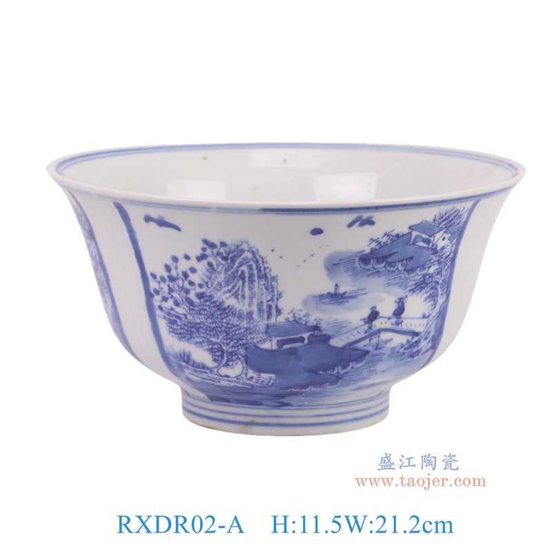RXDR02-A  青花开窗山水人物4.5英寸碗