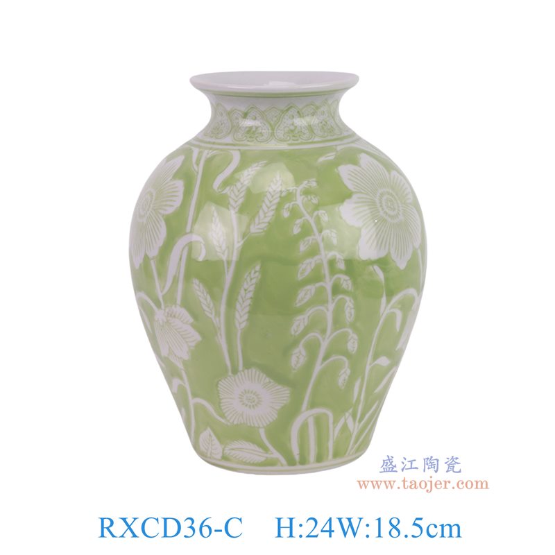 RXCD36-C绿底白花叶纹花瓶