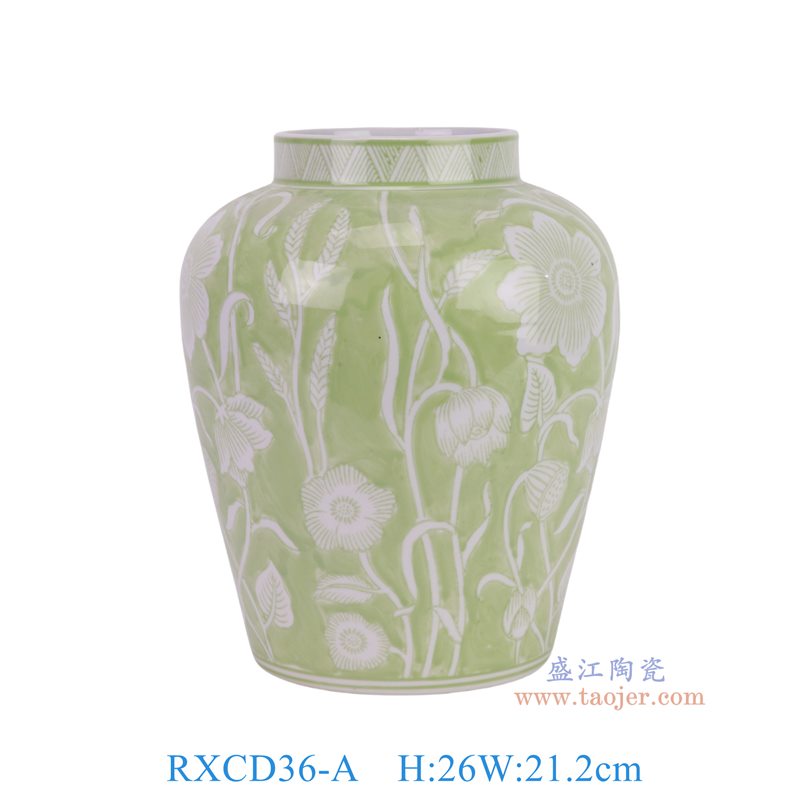 RXCD36-A绿底白花叶纹大肚罐花瓶