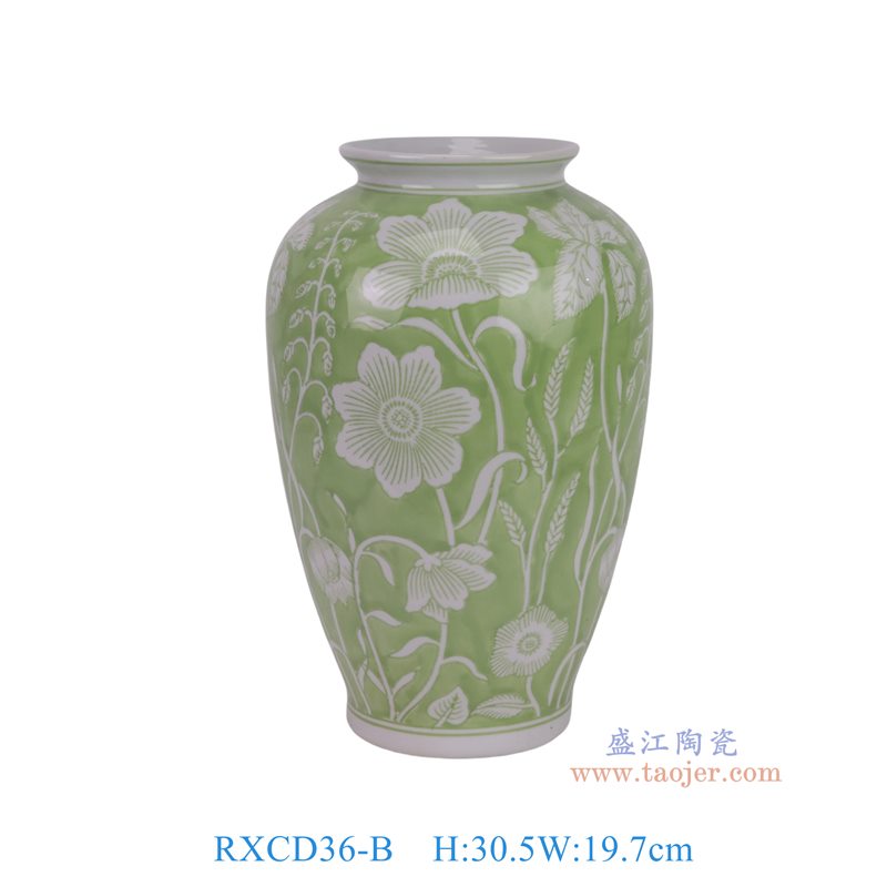 RXCD36-B绿底白花叶纹冬瓜瓶